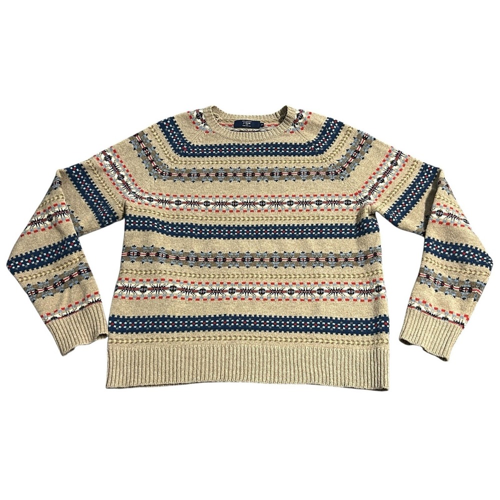 J Crew Fair Isle Sweater Nordic Knit Crewneck Pullover 100% Lambswool XL
